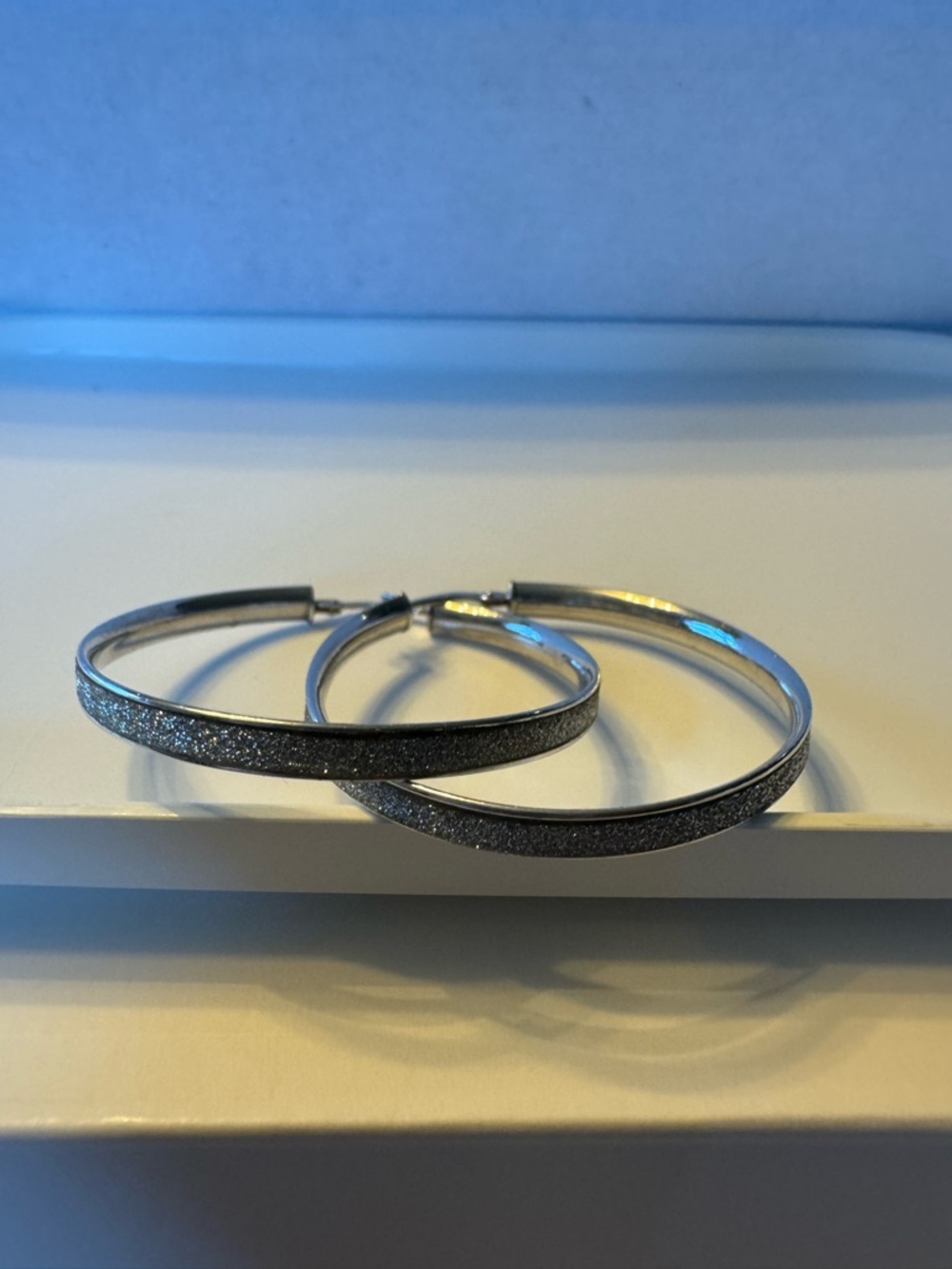 Kay Jewelers Silver  Sparkle Hoop Earrings